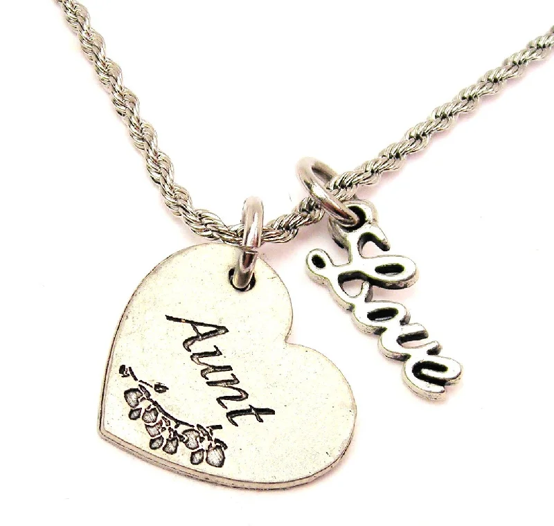 women's necklaces with dragonfly charm -Aunt Heart 20" Chain Necklace With Cursive Love Accent