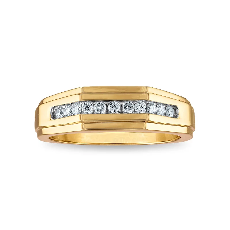 engagement rings with delicate details -1/4 CTW Diamond Wedding Geometric Channel Set Ring in 10KT Yellow Gold