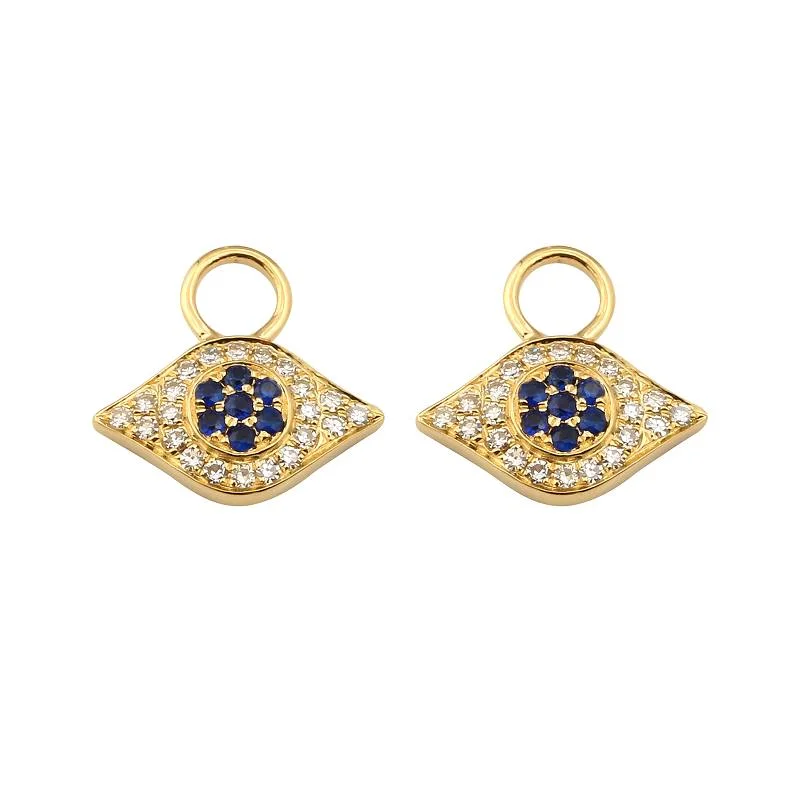 women's earrings bold design -Evil Eye Sapphire and Diamond Earring Charms