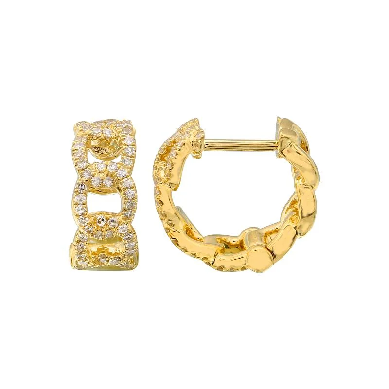 women's earrings with birthstone -Diamond Link Huggie Earrings