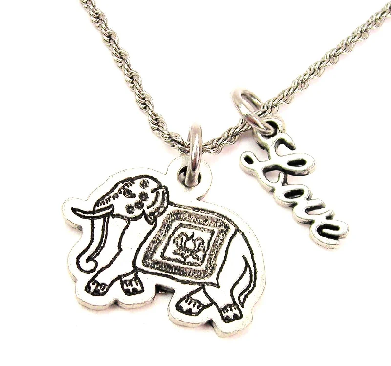 women's necklaces with teardrop design -Bollywood Elephant 20" Chain Necklace With Cursive Love Accent