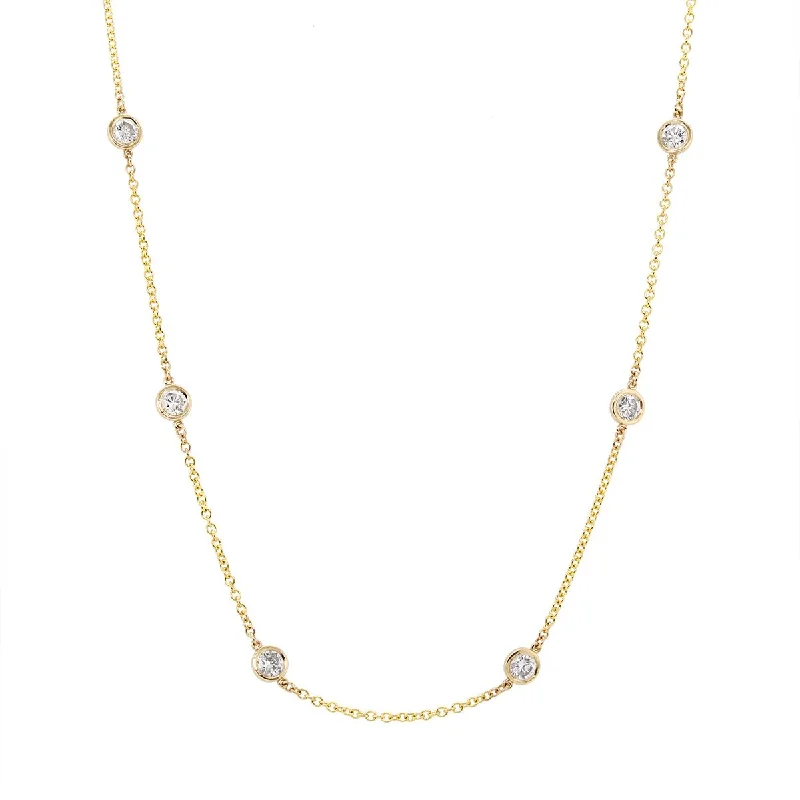 women's necklaces delicate chain link -YELLOW GOLD NECKLACE WITH 12 ROUND CUT DIAMONDS, 2.08 CT TW