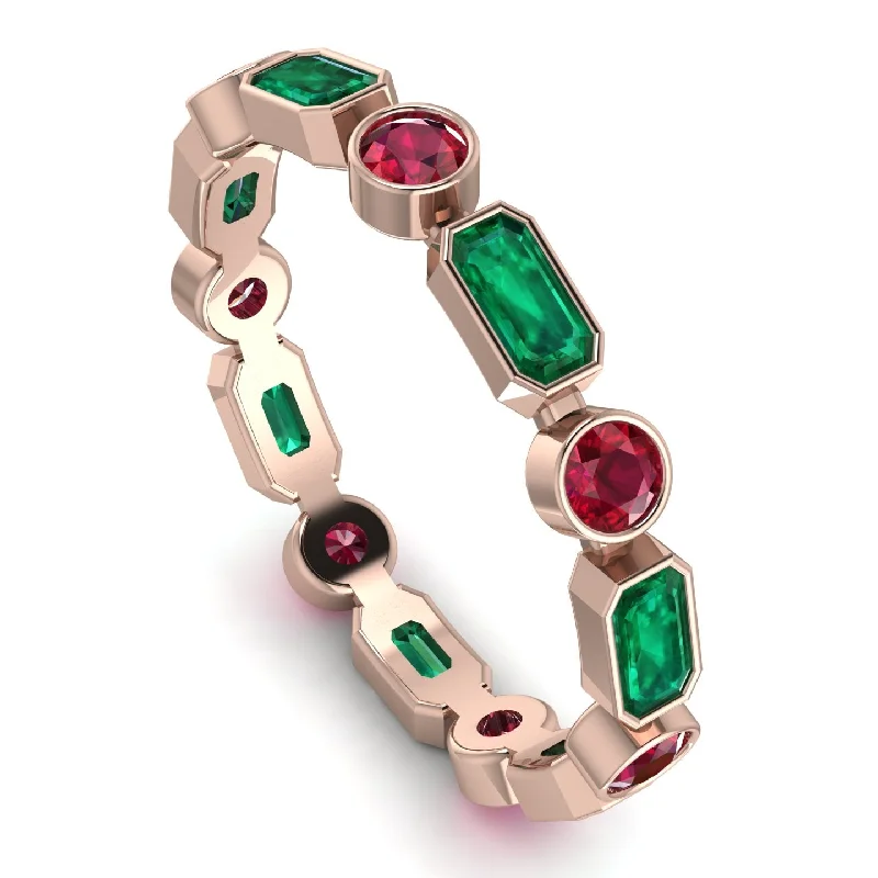 women's rings with contemporary twist -Emerald Cut Emerald Bezel Eternity Ring - Genevieve No. 50