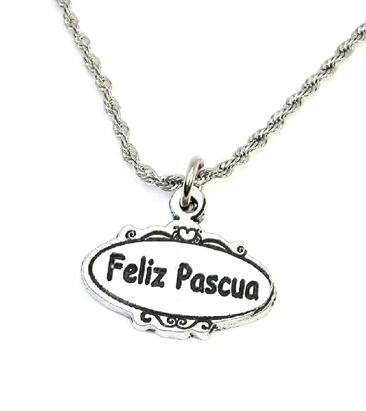 women's necklaces statement necklace -Feliz Pascua oval Happy Easter  Single Charm Necklace