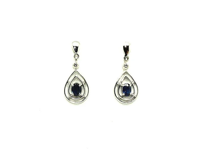 women's earrings with sparkling diamonds -Blue Sapphire And Diamond Double Wire Dangling Earring Ad No.0892