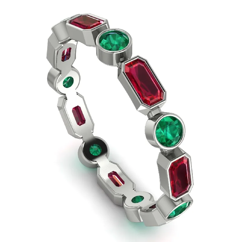 women's rings with colored gemstones -Emerald Cut Ruby Bezel Eternity Ring - Genevieve No. 27