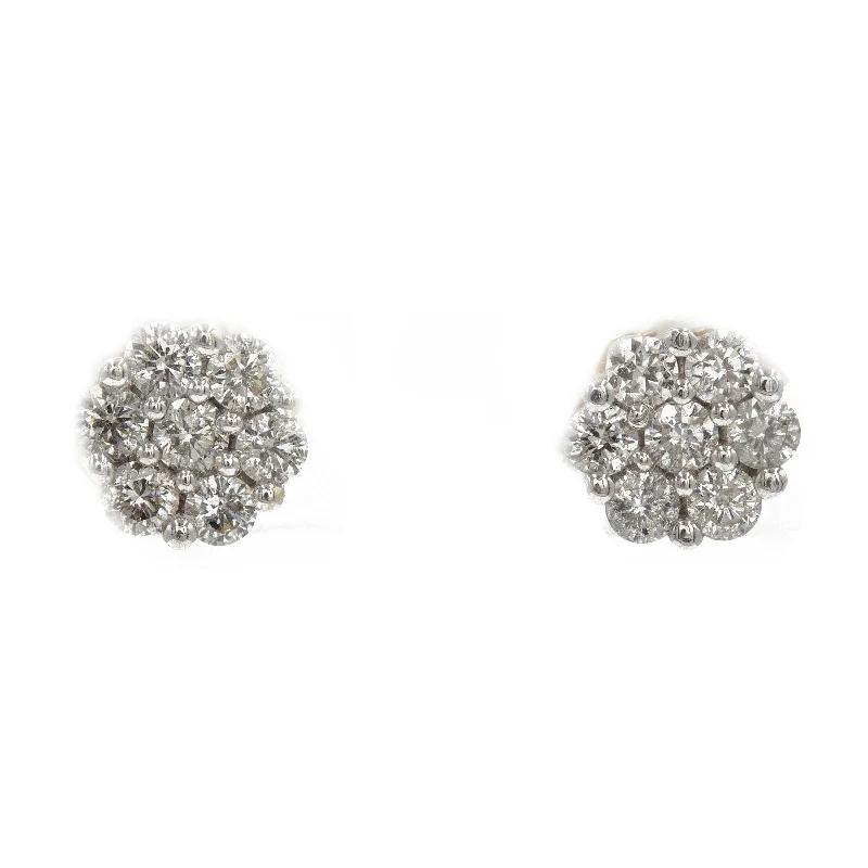 women's earrings with fringe design -1 ct. Diamond Cluster Earrings in 14k Yellow Gold