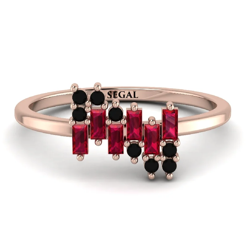 women's rings with nature gemstones -Baguette And Round Ruby Band - Daniela No. 41