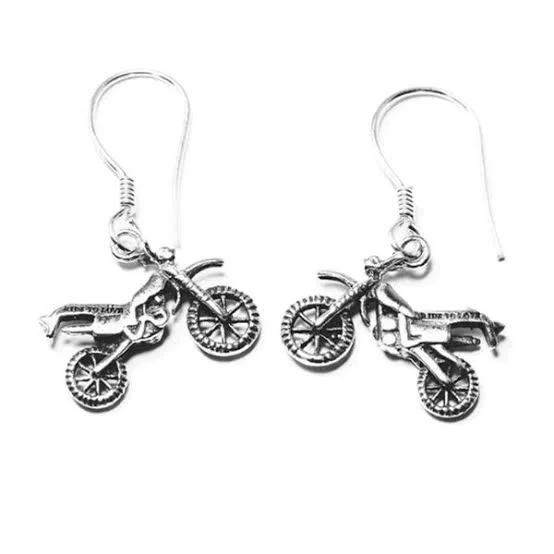 women's earrings with oversized design -Silver Motorcycle Earrings