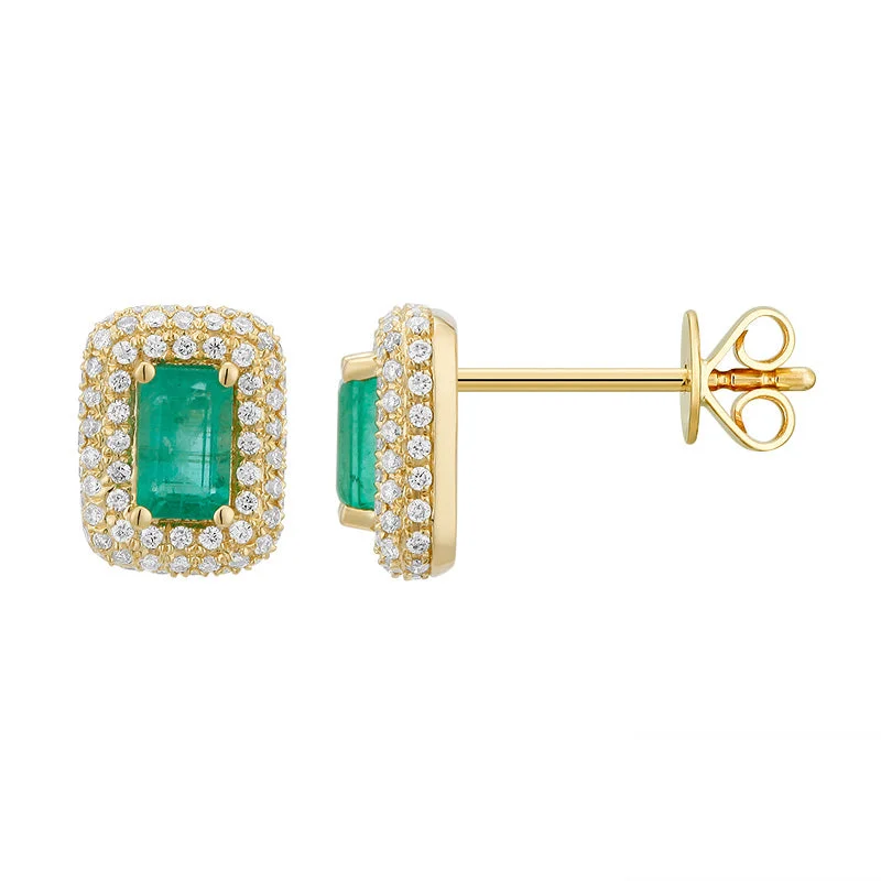 women's earrings with angular shape -Emerald Cut & Gemstone Pave Diamond Outline Earrings