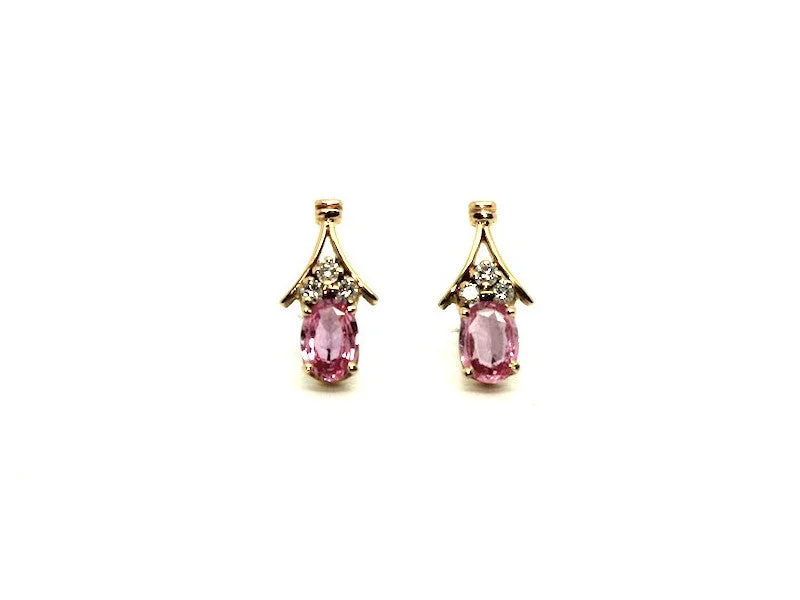 women's earrings with silver studs -Pink Sapphire And Diamond Rope Stud Ad No.0183 (5/7mm)