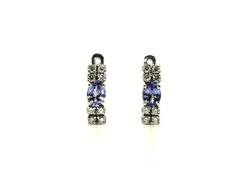 women's earrings with sparkling diamonds -Tanzanite And Diamond Double Row Earring Ad No.0237