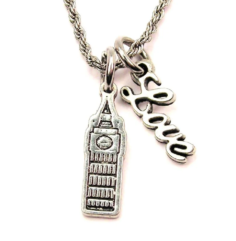 women's necklaces with chain links -Big Ben 20" Chain Necklace With Cursive Love Accent