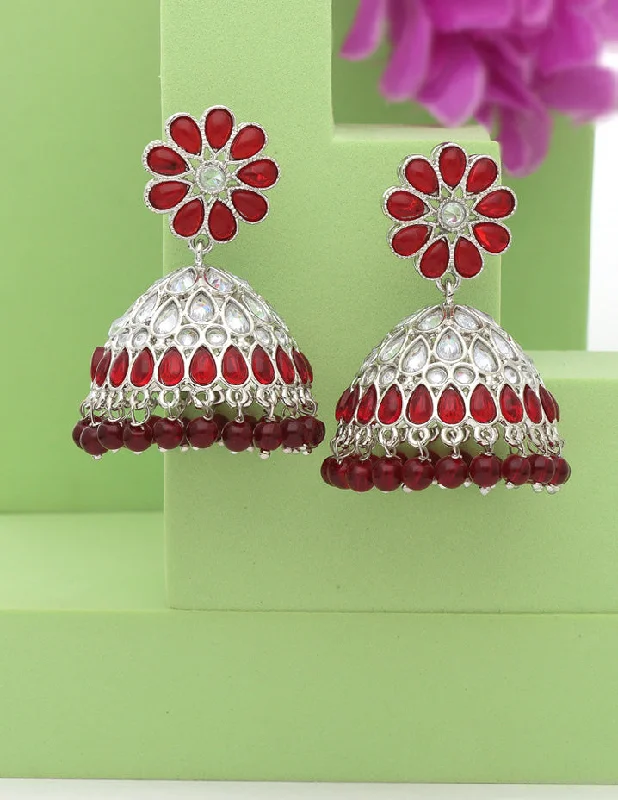 women's earrings with stackable look -Designer Floral Jhumka Earrings