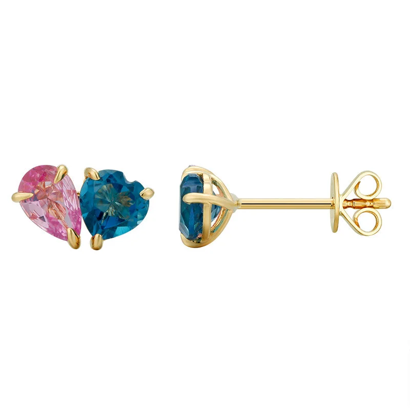 women's earrings with flower petals -Two Stone Gem Earrings Half Pair