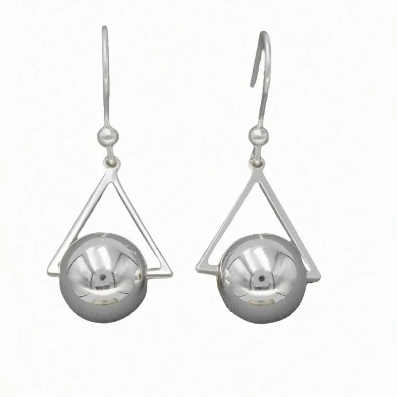 women's earrings with matching necklace -925 Sterling Silver Triangle with Ball Earrings