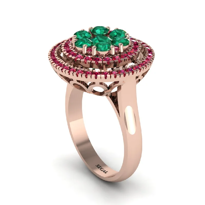 women's rings simple elegance -Vintage Double Halo Emerald Cluster Ring - Nanette No. 50