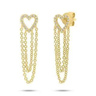 women's earrings statement hoop -0.09ct 14k Yellow Gold Diamond Heart Earring