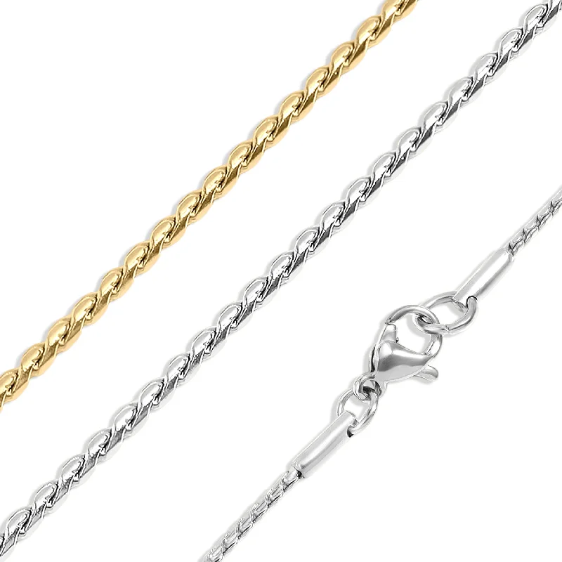 women's necklaces with rose gold chain -Stainless Steel Twisted Round Link Chain Necklace / CHN9962