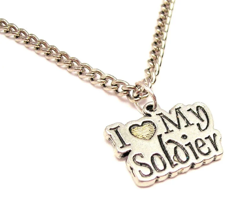 women's necklaces pearl -I Love My Soldier Stylized Single Charm Necklace