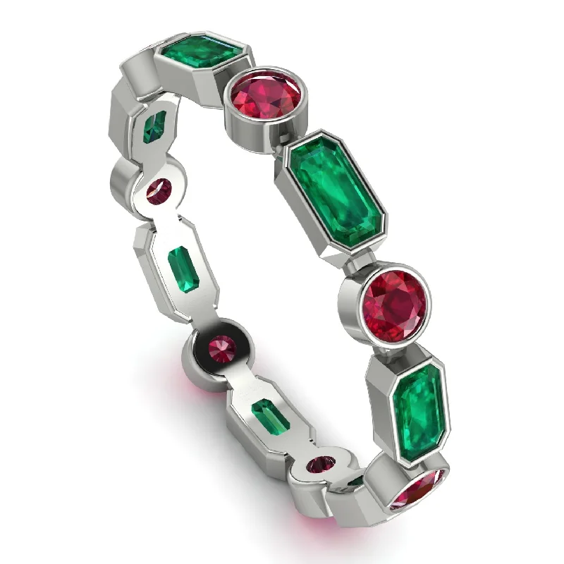 women's rings with vintage cut -Emerald Cut Emerald Bezel Eternity Ring - Genevieve No. 51