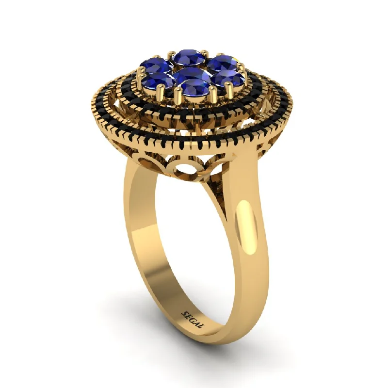 women's rings vintage-inspired -Vintage Double Halo Sapphire Cluster Ring - Nanette No. 43