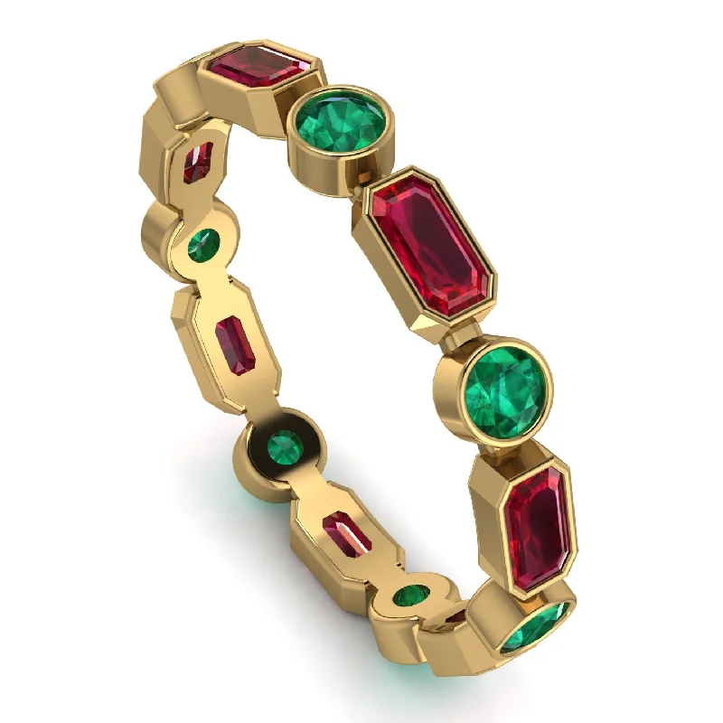 women's rings stackable -Emerald Cut Ruby Bezel Eternity Ring - Genevieve No. 25