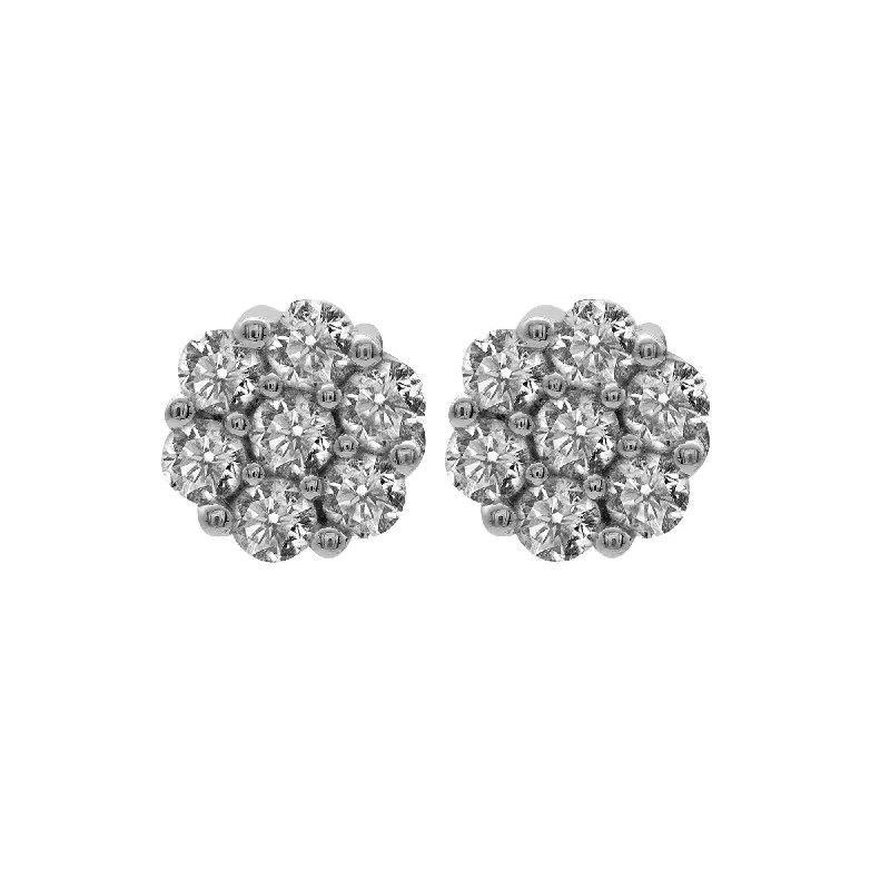 women's earrings statement -0.75 CT Diamond Cluster Studded Earrings Set in 14K White Gold