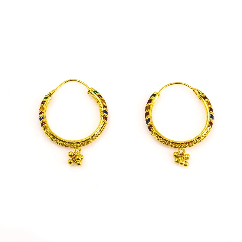 women's earrings for everyday wear -22K Yellow Gold Hoop Earrings W/ Dotted Design & Enamel