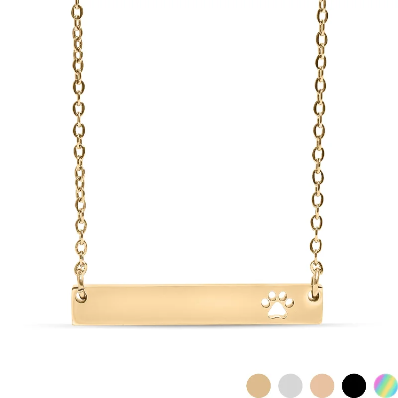 women's necklaces chain -18K Gold PVD Stainless Steel Blank Cutout Paw Print Bar Necklace / SBB0247