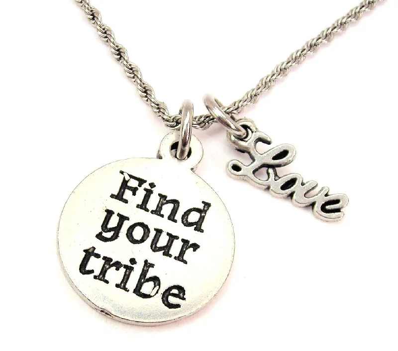 women's necklaces diamond -Find Your Tribe 20" Chain Necklace With Cursive Love Accent