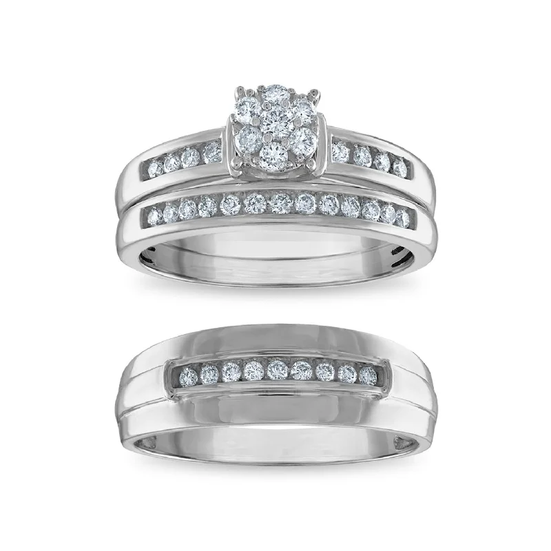 engagement rings with luxurious sparkle -EcoLove 1/2 CTW Lab Grown Diamond Cluster Wedding Trio Set in 10KT White Gold