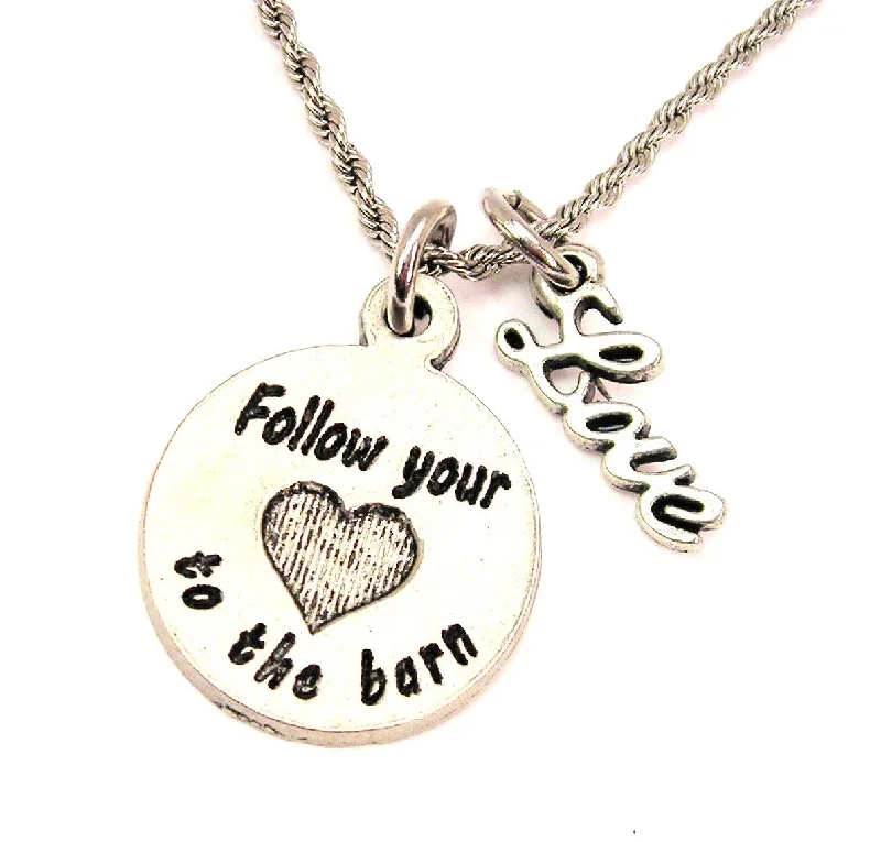 women's necklaces statement necklace -Follow Your Heart To The Barn 20" Chain Necklace With Cursive Love Accent