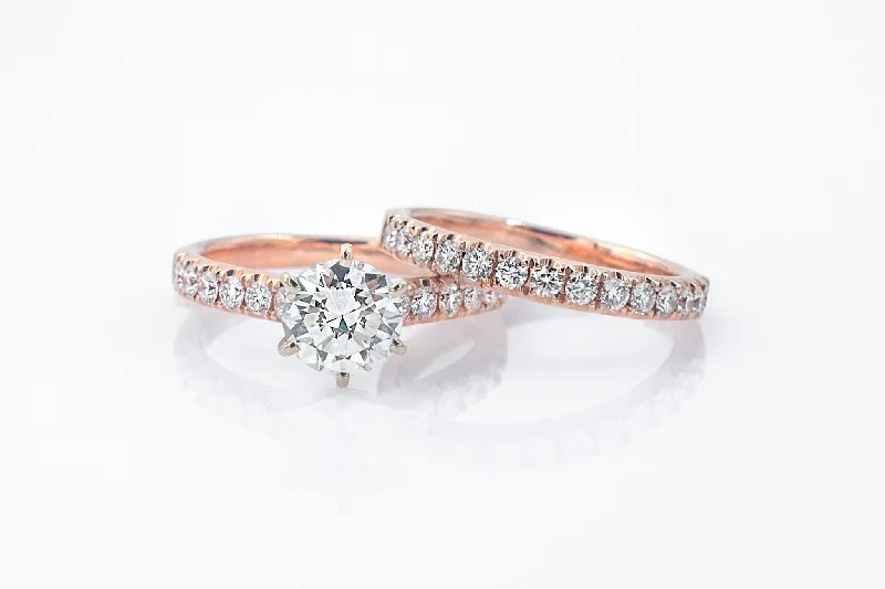 engagement rings with platinum band -1.28 ct Rose Gold Wedding Set