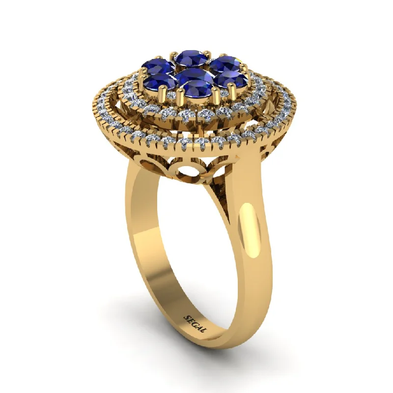 women's rings with moonstone -Vintage Double Halo Sapphire Cluster Ring - Nanette No. 13