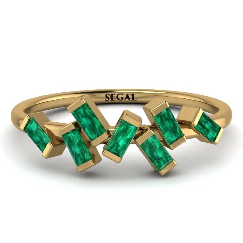 women's rings with unique twist band -Thin Baguette Emerald Ring - Juliette No. 4