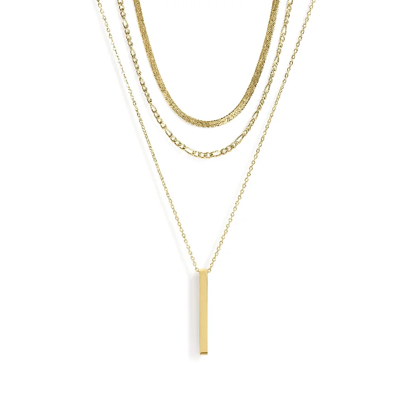 women's necklaces with horseshoe design -45 pc 18K Gold PVD Vertical Bar Layered Necklace Set / BND0030