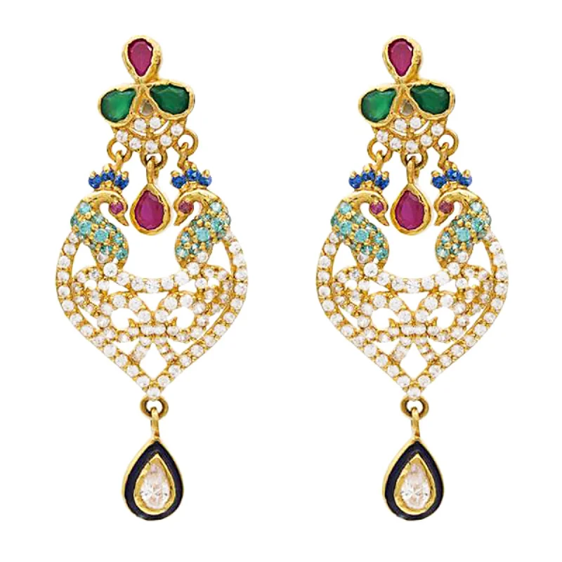 women's earrings with oversized design -22K Gold Ruby Emerald CZ Earrings