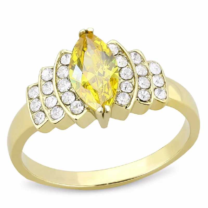 women's rings with multi-colored stones -10x5mm Marquise Cut Yellow CZ Center Set in Gold IP Stainless Steel Women's Ring