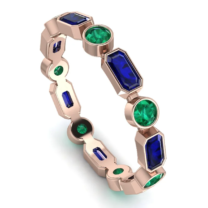 women's rings pearl -Emerald Cut Sapphire Bezel Eternity Ring - Genevieve No. 29