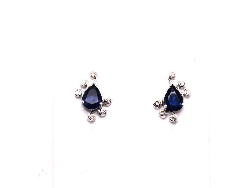 women's earrings with unique settings -Blue Sapphire And Bezel Diamond Drop Earring Ad No.029 (6/8mm)