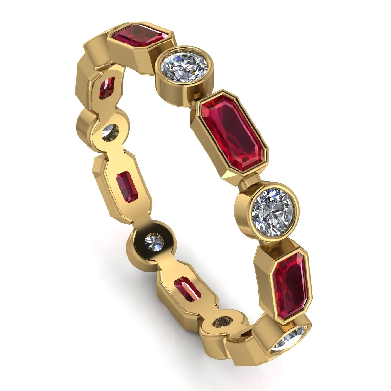 women's rings personalized -Emerald Cut Ruby Bezel Eternity Ring - Genevieve No. 10