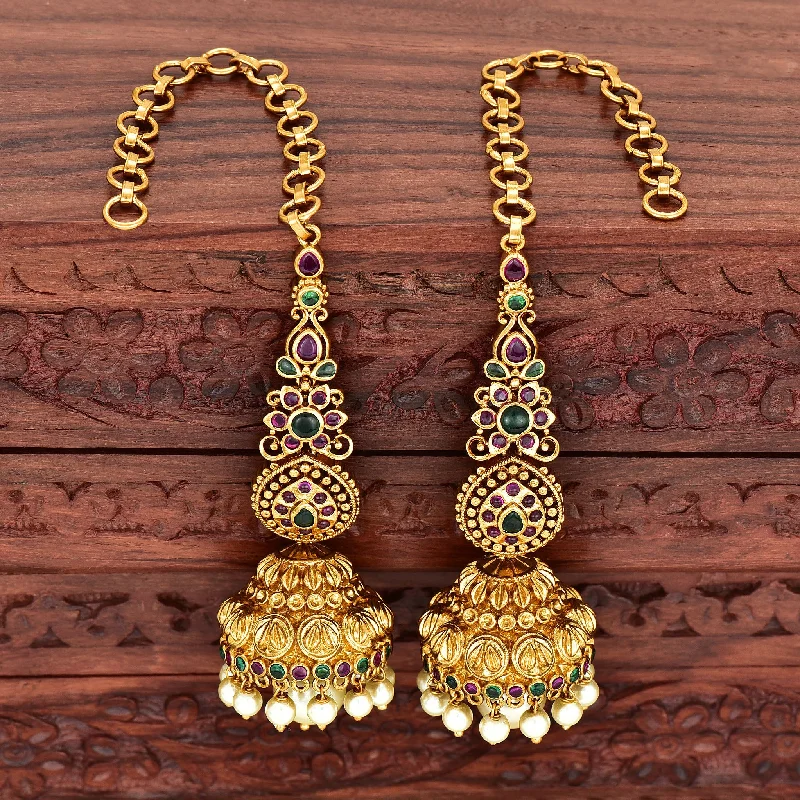 women's earrings dangly -Antique Zirconia Kempu Jhumka Earrings