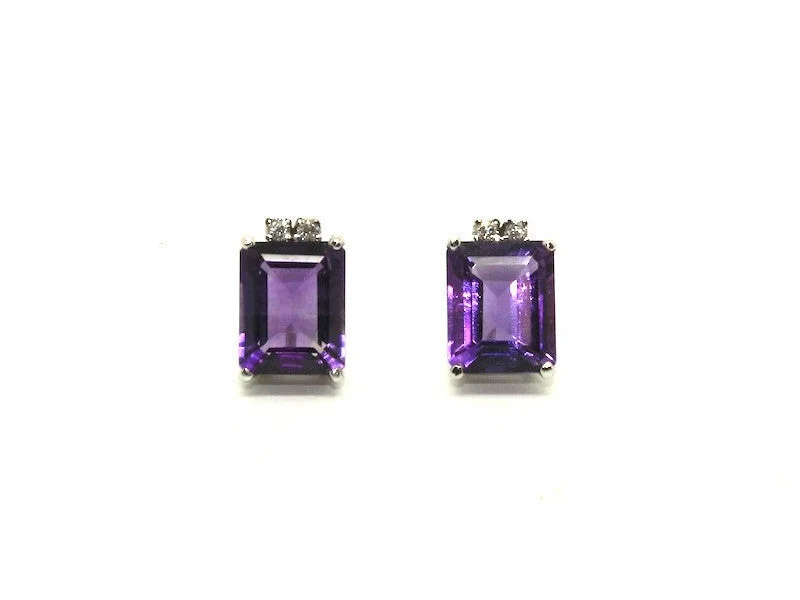 women's earrings with minimalist design -Amethyst And Diamond Stud Ad No.0789