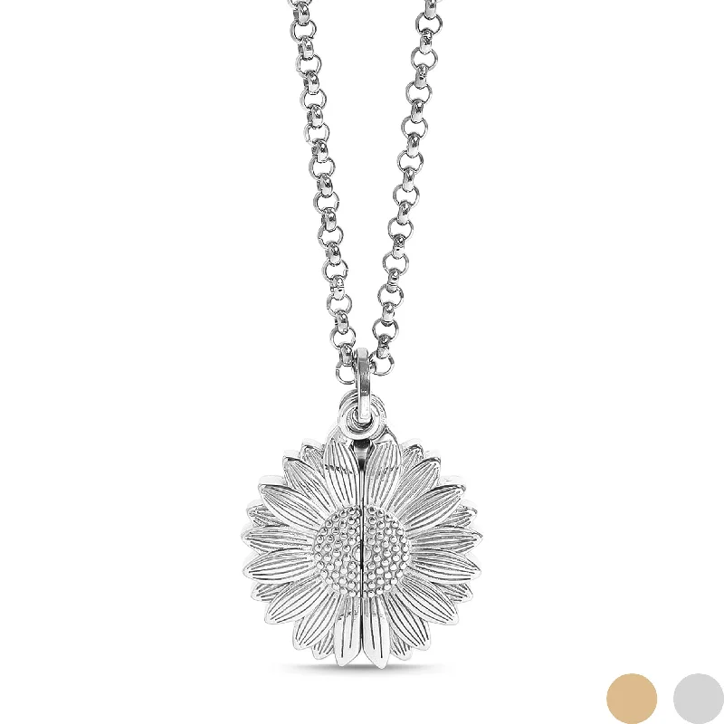 women's necklaces with birthstone -18K Gold PVD Stainless Steel Sunflower Hidden Message Necklace / CHN9973