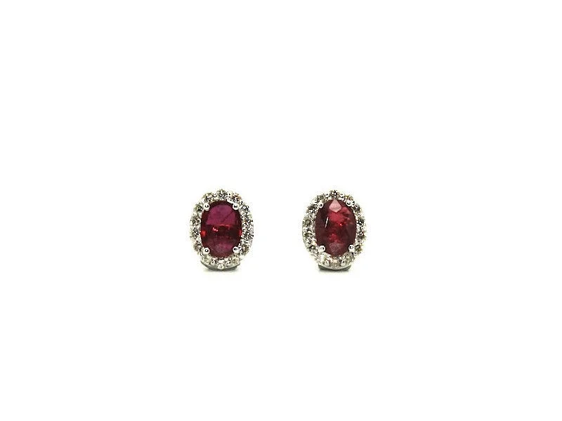 women's earrings with heart shape -Halo Ruby & Diamond Earring Ad No. 0839