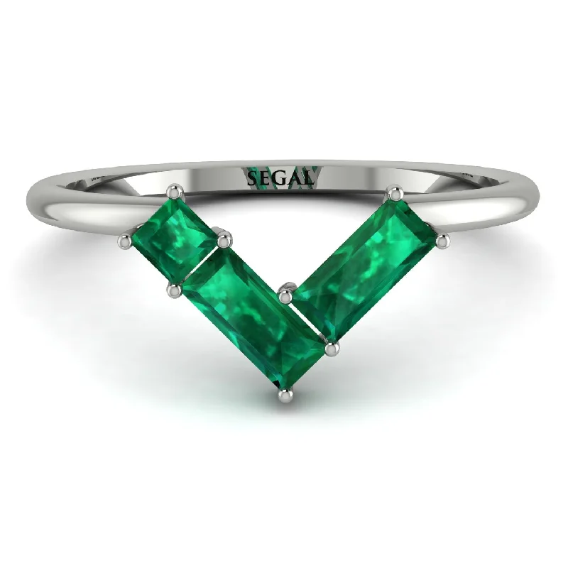 women's rings with alternating diamonds -Emerald Cut Stacking Emerald V Shape Ring - Arabella No. 6