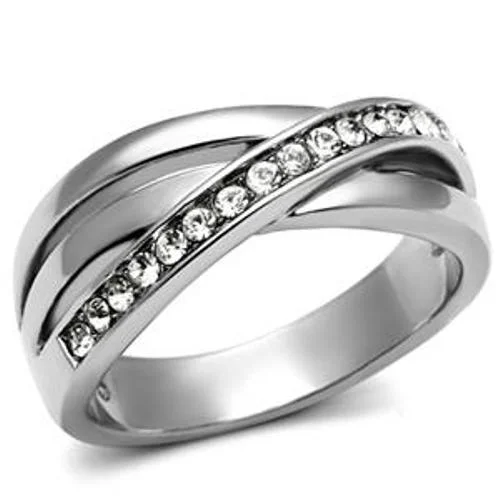 women's rings with cushion-cut diamond -Clear CZ Womens Tarnish Free Stainless Steel Eternity Band