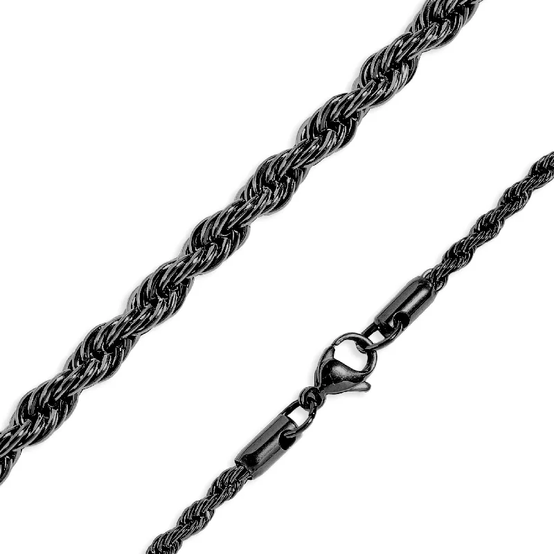 women's necklaces with feather charm -Black Stainless Steel Rope Chain Necklace / CHN9704