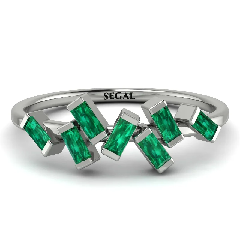 women's rings with sapphire halo -Thin Baguette Emerald Ring - Juliette No. 6